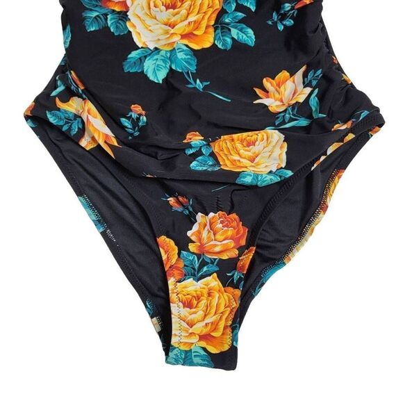 CUPSHE Black Floral Ruffled Lace Up Onepice Swimsuit Size Medium - Picture 5 of 9